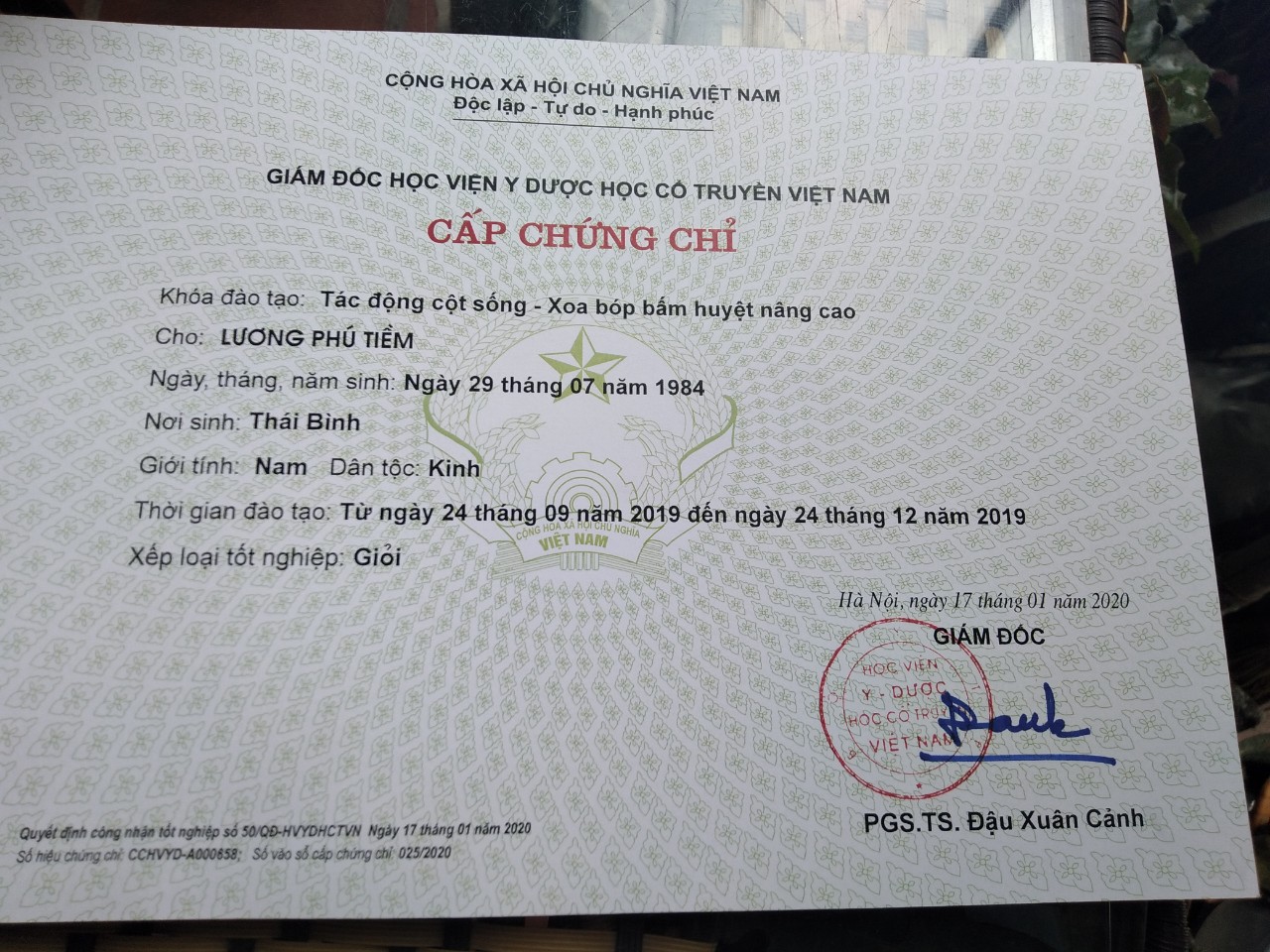 Chứng chỉ tác động cột sống