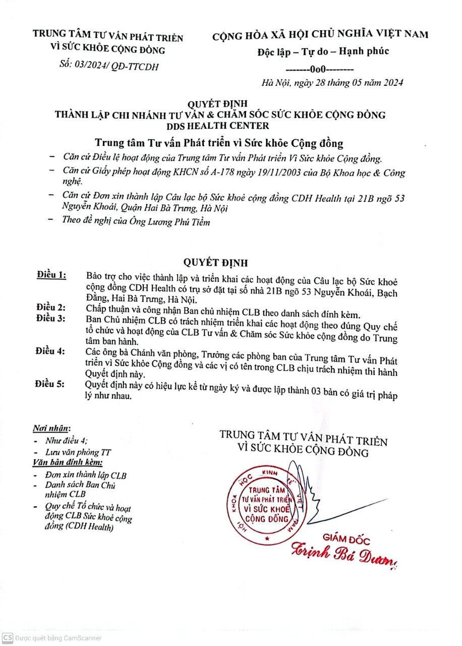 Quyết định thành lập CLB chăm sóc sức khỏe cộng đồng